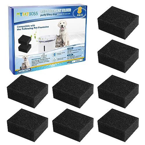 8 Packs Pre-Filter Sponges, Water Pump Filter for WF20/CF20 68oz/2L Cat Water Fountain Wireless Pump Sponges