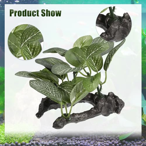 Aquarium Plastic Plants, Driftwood Betta Silk Plants, Silk Plants Aquarium Set Decor, Silk Aquarium Plants for Betta Fish (Green, 3pcs)