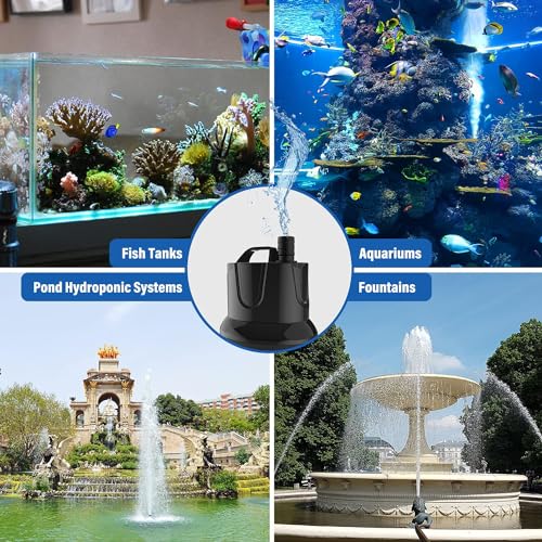Simple Deluxe 660GPH Submersible Water Fountain Pump, (2500L/H, 45W) Quick Water Change Aquarium Pump, 8.2ft High Lift, for Fish Tank, Pond, Hydroponics, Black - size: 660GPH-New
