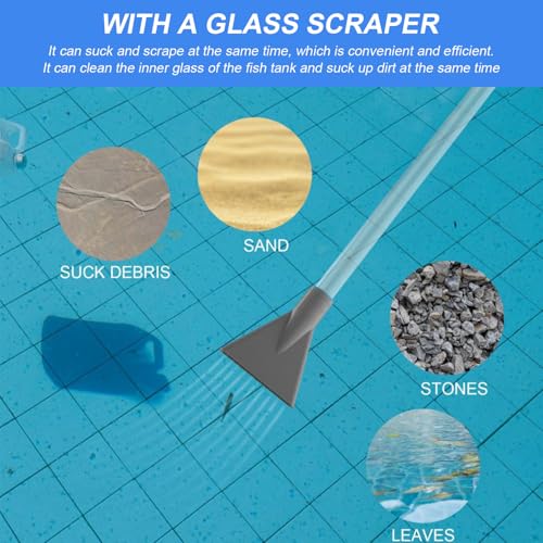 Fish Tank Vacuum Gravel Cleaner with Manual Pump – Flows Adjustable Aquarium Siphon with 3 Different Nozzles Water Changer for Home