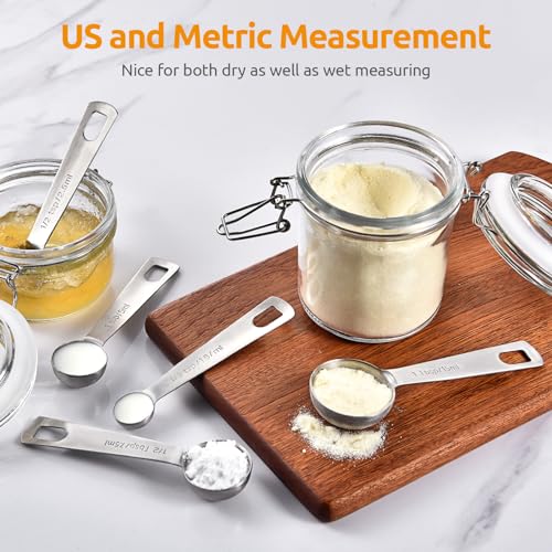 U-Taste Teaspoon Tablespoon Measuring Spoons: 18/8 Stainless Steel Measure Scoop Set of 5, 1/4 TSP, 1/2 TSP, 1 TSP, 1/2 TBSP & 1 TBSP, Metal Kitchen Measurement Utensil for Dry and Liquid Ingredients - size: XS-5 pcs