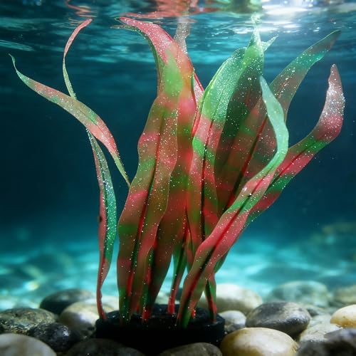 Aquarium Decoration, 10" Plastic Fish Tank Plants Artificial Silicone Glowing Kelp Aquarium Plants Ornament, (Red, 1 Pcs), Intended for Tall Fish Tank Decor/Landscaping - color: Red, size: 10"