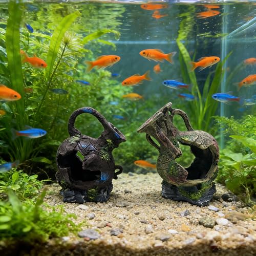 Aquarium Decoration - Fish Tank Cave Decoration Accessories Resin Classical Ceramic Jar Ornaments Betta Fish, Shrimp, Cichlid Rest, Entertainment, and Breeding Spacious Hide and Play Place