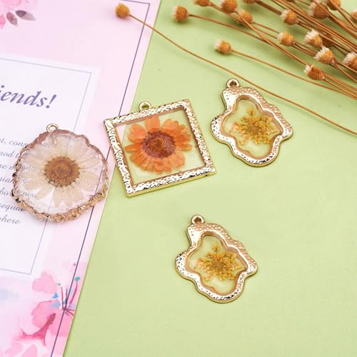 Transparent Flower Resin Charms Round Gold Edge Dried Floral Pendants Flat Round Clear Gold Foil Floral Charms for Necklace Bookmark Keychain Jewelry Making - color: Flower-10