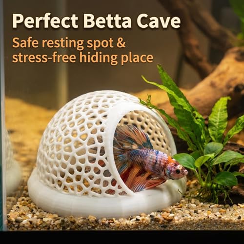 Betta Hammock, Floating Betta Hide & Shrimp Cave – 3-in-1 Aquarium Cave & Rest Spot for Small Fish, Shrimp – Safe Nano Tank Accessories with Feeding Station, Eco-Friendly PLA