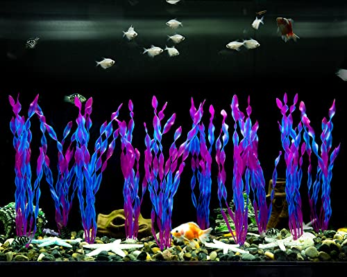 MyLifeUNIT Artificial Seaweed Water Plants for Aquarium, Plastic Fish Tank Plant Decorations 10 PCS (Purple) - color: Purple