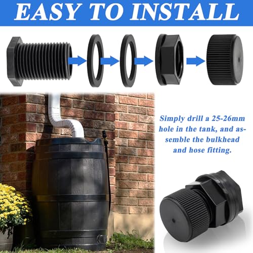 6 Packs PVC Garden Hose Bulkhead Fitting with Plug Water Tank Connector 1/2" Female NPT x 3/4" Male GHT Garden Hose Threaded for Aquariums, Rain Barrels, Sinks