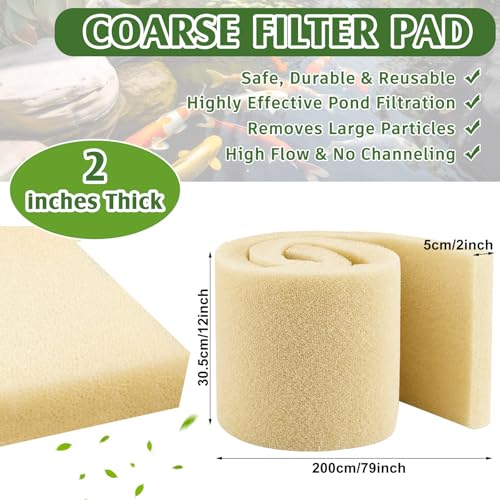 LemonRoad 12" x 79" x 2" Pond Filter Pad Roll, 20 Ppi Coarse Filter Media for Koi Ponds and Water Gardens, Cut to Fit Reusable Pond Filtration Foam for, Waterfalls, Skimmers - size: 12" X 79" X 2"