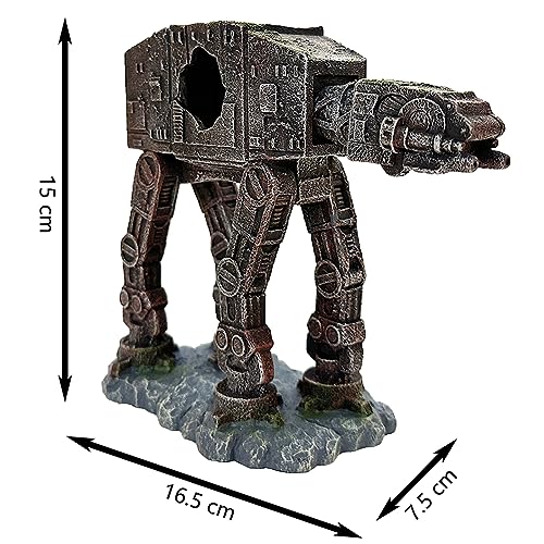 SLOCME Aquarium at-at Imperial Walker Decorations - Fish Tank Tropical Betta Fish Hideouts Cave Ornament