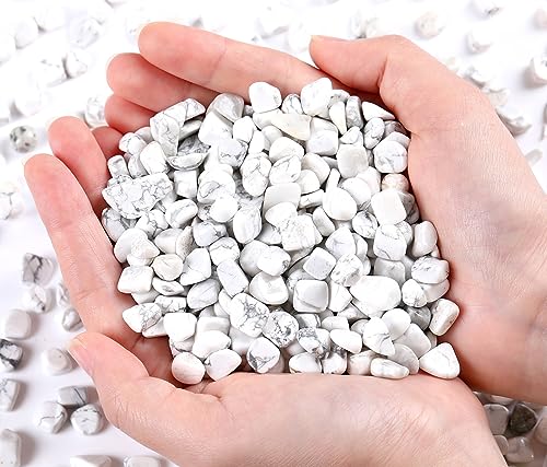 QINJIEJIE White Howlite Crystals Chips Natural Stone Gravel Bulk Crushed Rocks Pieces Polished Quartz Stone 0.55Lbs Decorative Fish Tank Pebbles Vase Filler Irregular Shaped Tumbled Gemstone for Home - color: White Howlite, size: 0.55 Pound