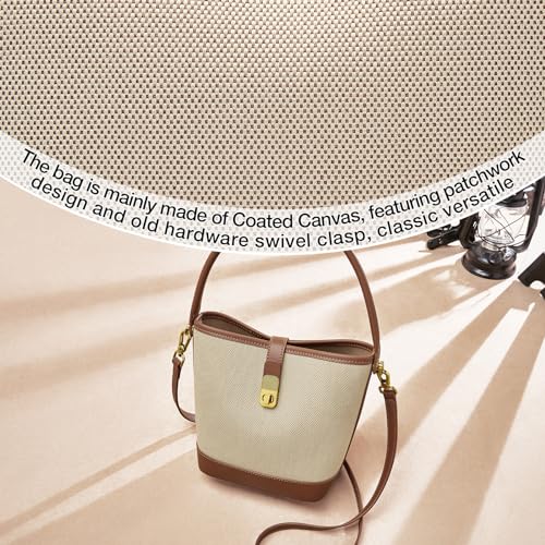 FOXLOVER Coated Canvas Bucket Crossbody Bags for Women Top-Handle Handbags Small Satchel Purse Trendy Twist Lock - color: Brown a
