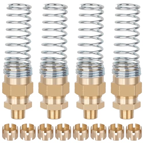4 Pack 1/2 Hose x 3/8” Male Connector Air Brake Hose Fitting with 8 Pack Fitting Sleeve Tube, Brass DOT End Fitting for Air Brake Systems - size: 1/2" Hose x 3/8" Male, style: 4pcs Connector with Spring Guard