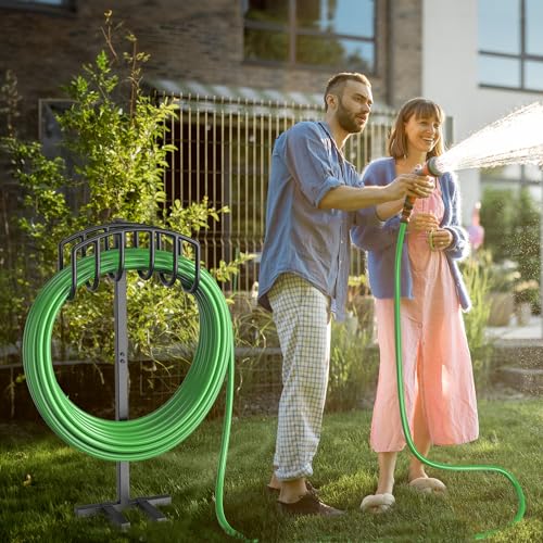 Garden Hose Holder, Detachable Metal Water Hose Holder Stand, Heavy Duty Freestanding Garden Hose Reel Rack and Hose Storage Organizer for Outside Yard
