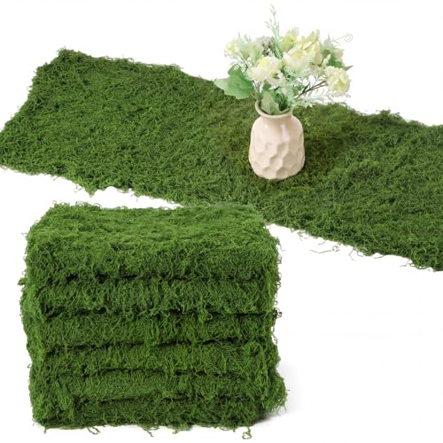 Zeyune 6 Pcs Artificial Moss Table Runner for Wonderland Tea Party Decoration 12 x 71'' Fake Moss Sheet Roll Waterproof for Enchanted Forest Fairy Decor Holiday Garden Wedding Birthday (Green) - color: Green