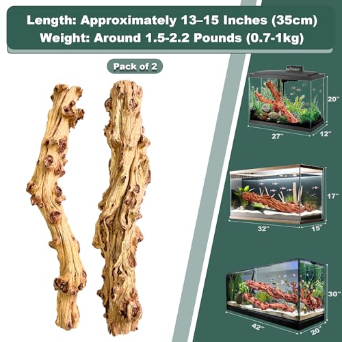 Natural Wood Driftwood for Aquarium Fish Tank Decor,Assorted Driftwood Trunk Branch for Reptile Tank Decor (SLM-Trunk M (13 to15 Inch)-Pack of 2) - color: SLM-Trunk M (13 to15 Inch)-Pack of 2