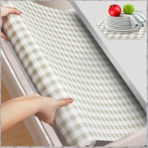 Beautysaid Shelf and Drawer Liner for Kitchen Cabinet, Non Adhesive Non Slip Shelf Paper Waterproof Washable Thickened for Dresser Pantry Shelve Bathroom Protector Liner(Checkered,12 in x 20FT) - color: Green, size: 12"W x 236"L