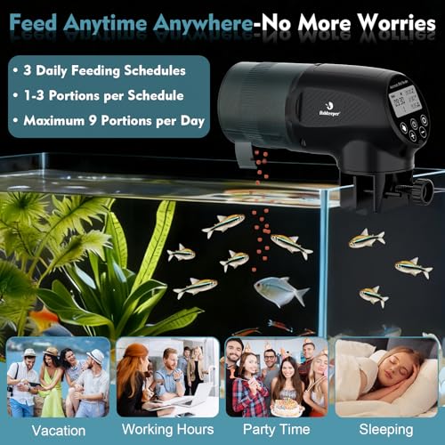 fishkeeper Automatic Fish Feeder for Aquarium: Moisture-Proof Auto Precision Feeders Dispenser with LCD Display for Small Tank Turtle Betta Koi - Battery Food Feeding Timer for Vacation Weekend Day - size: 200ML-LCD