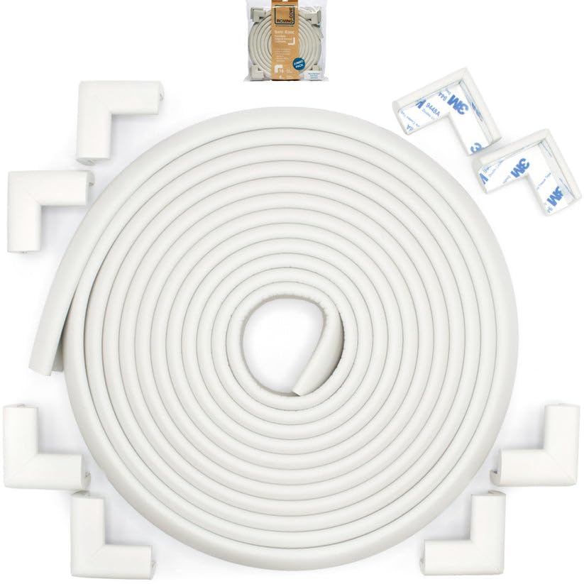 Roving Cove Slimfit Corner Edge Protector for Baby Proofing (Small 18ft Edge 8 Corners), Furniture Safety Bumper Guard, Soft NBR Rubber Foam, 3M Adhesive, Oyster White (Off White) - color: Oyster White, size: Small 18 feet