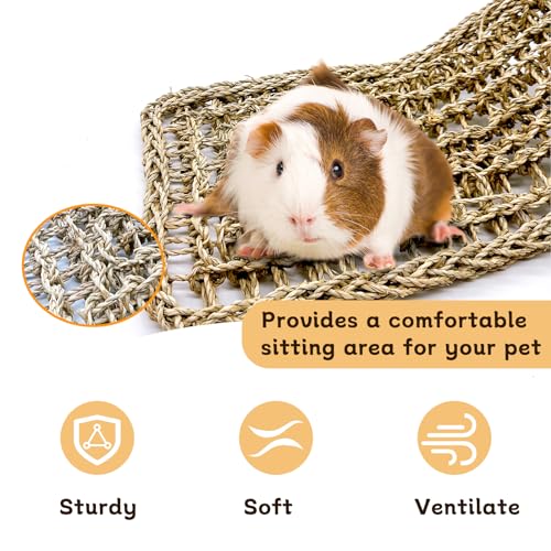 2Pcs Bird Seagrass Mat 20.5×8'' Natural Grass Woven Net Hammock Hanging on Cage Parakeet Climbing Rope Ladder Chew Toys for Lovebird Cockatiel Conure Budgie Cockatoo - size: 2Pcs 20.5×8''