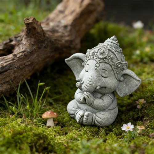 livelyfish Small Elephant Statue Sandstone Figurine Hindu Meditation Buddha Sculpture for Fish Tank Aquarium Decoration (B) - color: B