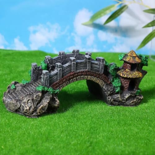 Pavilion Tree Fish Tank Decoration Aquarium Ornament Poly Resin Bridge, 7 x 3.3 x 2.5 Inches Wonderful for The Underwater Environment, Aquariums, Fish Tank, Gardens (Wood Color) - color: Brown, size: Small