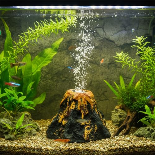 Aquarium Volcano with Air Stone Bubbler Cute Ornament Fish Tank Bubble Maker Aquarium Air Bubbling Airstones, Tubing Accessories for Oxygenation(Yellow Volcano) - color: Yellow Volcano