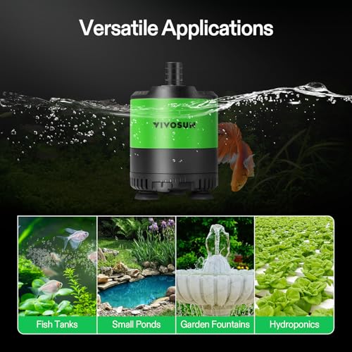 VIVOSUN 660 GPH 35W Submersible Water Pump, with Adjustable Water Flow, 4.9ft Tubing, Additional Ceramic Shaft, and Outlet Adapters, for Fish Tanks, Aquariums, Hydroponics, Fountains - size: 660 GPH