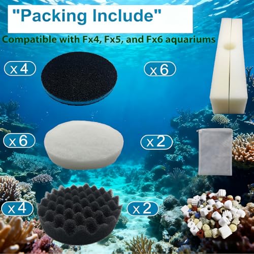 26 Piece Fx6 Canister Filter Media Kit Replacement Compatible with Fluval Fx4/Fx5/Fx6 Aquarium Filters Including Upgraded 3-in-1 Carbon Pad, Bio Foam, Carbon Sponge Filter, Ceramic Rings