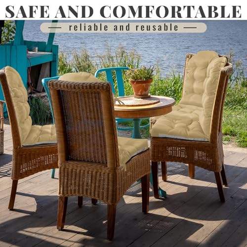Geelin 2 Pcs Outdoor Patio Chair Cushion Thick High Back Adirondack Chair Cushion Tufted Weather & Fade Resistant Anti-Slip Outside Rocking Chairs Pads with Ties, 44 x 19 x 4 Inch (Brown) - color: Brown