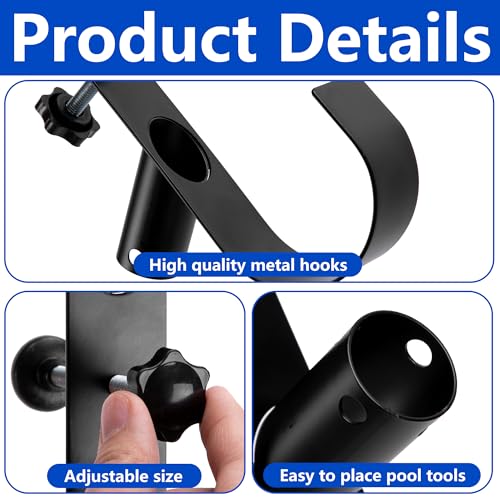 codree 2 Pcs Pool Leaf Skimmer Net Holder, Adjustable Above Ground Pools Hooks, Swimming Pool Pole Hangers for Hanging Tool, Hose, Leaf Rakes, Nets Pool-Accessories - color: Curved Black-2