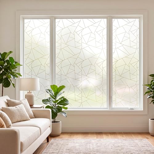 Privacy Window Film White Irregular Geometry No Glue Glass Sliding Door Tints Static Cling Covering Contact Paper Decals,UV Rejection/Heat Control/Easy Removable Stickers for Home Office,17.5x78.7In. - color: Triangle White, size: 17.5''x78.7''