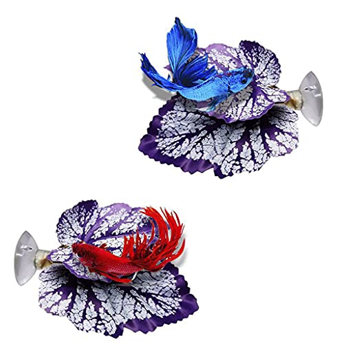 2PCS Betta Fish Leaf Pad with Suction Cup Hammock Simulating Habitat Realistic Resting Fish Rest Bed Aquariums Decor Hammock Simulating Habitat, Purple