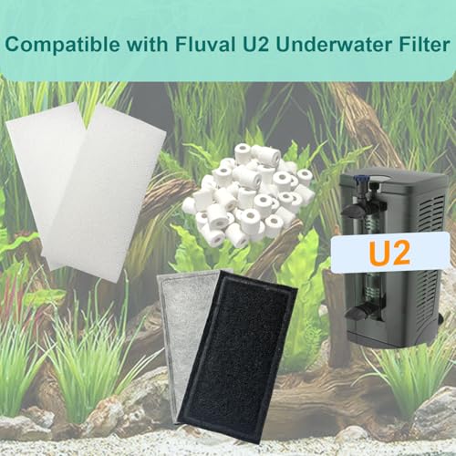 9 Pack Aquarium Filter Media Kit Compatible with Fluval U2 Underwater Filter, Freshwater and Saltwater Aquarium Filter, Includes 4 Foam Pads, 4 Poly Carbon Cartridges and 1 Ceramic Ring - size: U2 Series