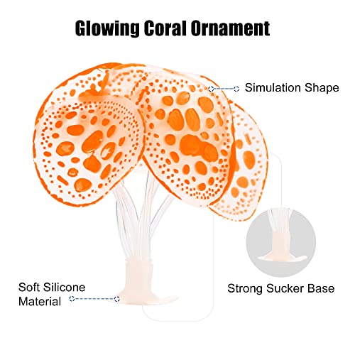 VOCOSTE Soft Silicone Glowing Aquarium Simulation Coral with Sucker, Fluorescence Aquatic Artificial Water Plants for Fish Tank Decoration, Orange - color: Orange
