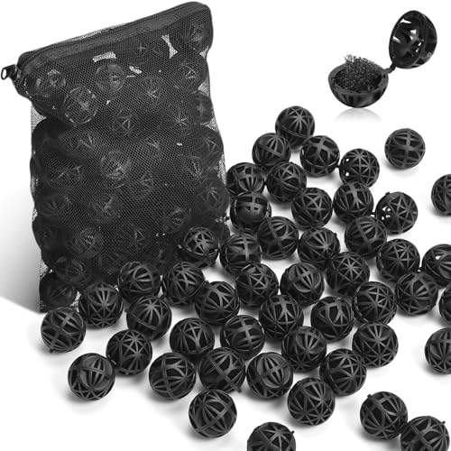 CHENGU 100 Pcs Bio Filter Balls Black Bio Balls for Aquarium Filter Pond Filters 1.02 Inch Internal Bioballs Filters Media with 2 Pieces Aquarium Media Bags Mesh Bags with Zipper for Fish Tank Pond