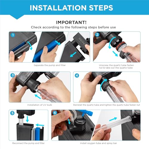 Internal Fish Tank Filter with 9W UV Light, Multi Filter Materials, Adjustable Water Flow Submersible 850L/H Aquarium Filter Pump for 40~60 Gal Freshwater or 25~40 Gal Saltwater, TU-900(225GPH) - size: TU-900