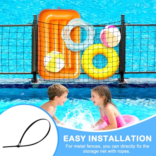 Pool Float Storage Net Extra Large 78.7 x 44.5 in, Hanging Elastic Mesh Fence Organizer with 20 Hooks and 100 Ties, For Rafts Noodles Inflatables and Swim Gear