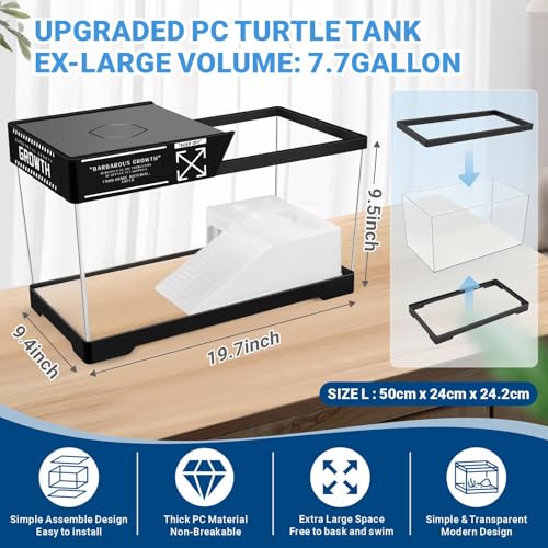 GOZILLA Turtle Tank+Lamp+Filter Kit, Upgrade PC Turtle Tank Starter Kit with Filter & Adjustable Lamp,Reptile Habitat Basking Platform with Lid for Small Reptiles.(19.68× 9.52× 9.44''/Large-Black-Kit) - color: Large-Black-KIT