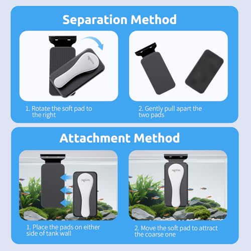 SEAOURA Magnetic Aquarium Cleaner, Dual-Sided Algae Scraper, Floating Anti-Scratch Magnetic Glass Brush for Freshwater & Saltwater Fish Tanks - size: M For 1/2" (12mm) Thick Glass