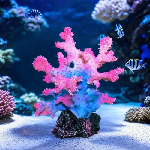 Polyresin Coral Ornament for Fish Tank Decorations,Aquarium Landscape Decor - Safe for Saltwater & Freshwater,Blue&Pink - color: Blue&pink