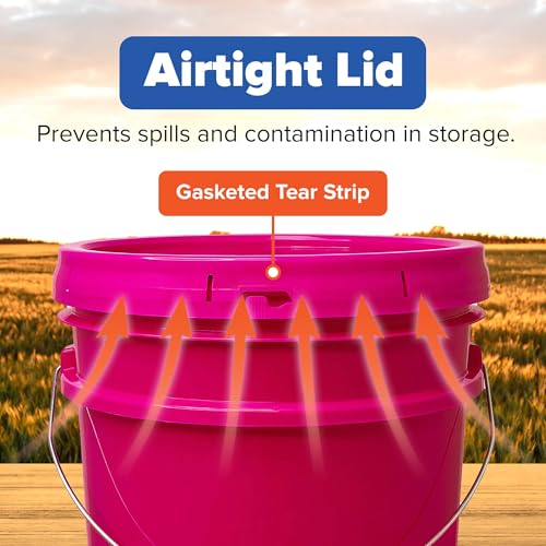 ePackageSupply 5 Gallon Plastic Bucket with Airtight Lid | Food Grade Bucket | BPA-Free | Heavy Duty 90 Mil All Purpose Pail | One 12" Rubber Mallet & One Lid Opener Included | 1 Pack - color: Pink, size: 1 Pack