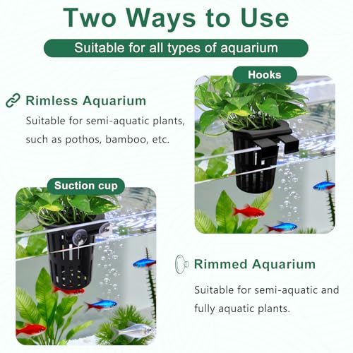 2PCS Upgraded Large Aquarium Plant Holder with 1.57" Extension Hooks and Suction Cups, Aquatic Plant Holder for Fish Tank Aquaponic Plants Cultivation and Aquascape Accessories, Black
