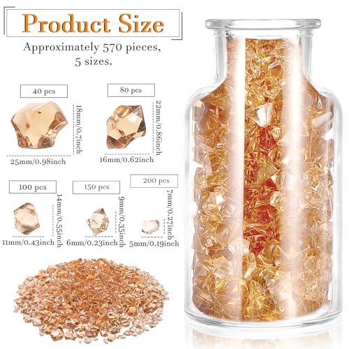 Syhood 570 Pcs 5 Sizes Amber Fake Crushed Ice Rocks Acrylic Crystal Gems Sparking Amber Plastic Diamonds Marble for Vase Fillers DIY Craft Wedding Table Scattering Room Decoration - color: Amber