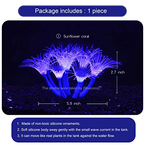 Artificial Flowers Soft Silica Gel Moves Naturally with Water Flow, Aquarium Decorations Glow in The Dark, Glowing Coral Ornaments for Fish Tank Decorations (Blue, Sunflower) - color: Blue