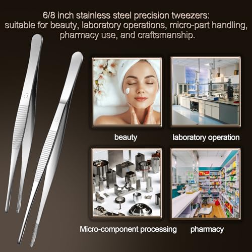 Aniso Long Tweezers, Stainless Steel, 10 inches | Precision Serrated Tip, Cooking Tweezers Tongs， For Barbecue, Hand-Made，Steaks, Bread, Pizza, Salads - size: 10 inches