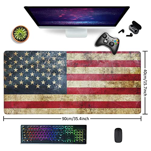 Retro Flag of United States Large Mouse Pad Extended Gaming Mouse Pad Waterproof Desk Mat with Stitched Edge,Non Slip Base Keyboard Mouse pad for Home Office 35.4" X 15.7" - color: Retro Flag of United States