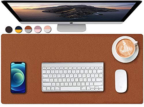 SUJAYU Dual Sided PU Leather Desk Pad, Mouse Pad, Office Desk Mat, Non-Slip Laptop Desk Pad, Waterproof Desk Writing Pad for Office and Home (23.6" x 11.8", Brown+Silver) - color: Brown+silver, size: 11.8" x 23.6"