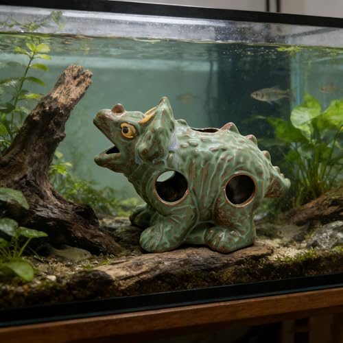 M2cbridge Aquarium Ceramic Cave Rock for Betta Shrimp Cichlid Fish Hideout Decor (Big Dinosaur) - color: Big Dinosaur