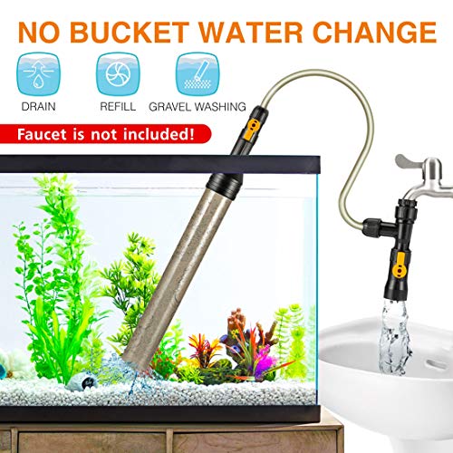 hygger Bucket-Free Aquarium Water Change Kit Fish Tank Siphon Gravel Vacuum Cleaner with Long Hose Water Changer Maintenance Tool 25-FEET Plastic Fitting