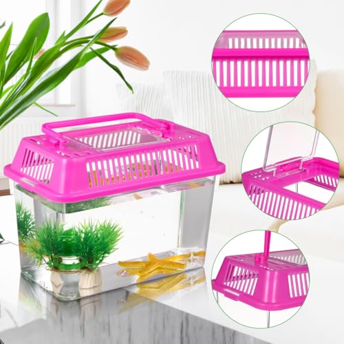 HANABASS Portable Fish Tank Handheld Aquarium with Handle Transparent Plastic Mini Fish Box for Turtle Hamster and Small Pets Compact 5.90X4.33X3.74 Inch Breeding Case Set of 4